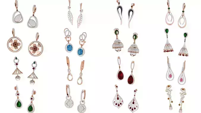 53 Long Drops Diamond Earrings 3dm render details