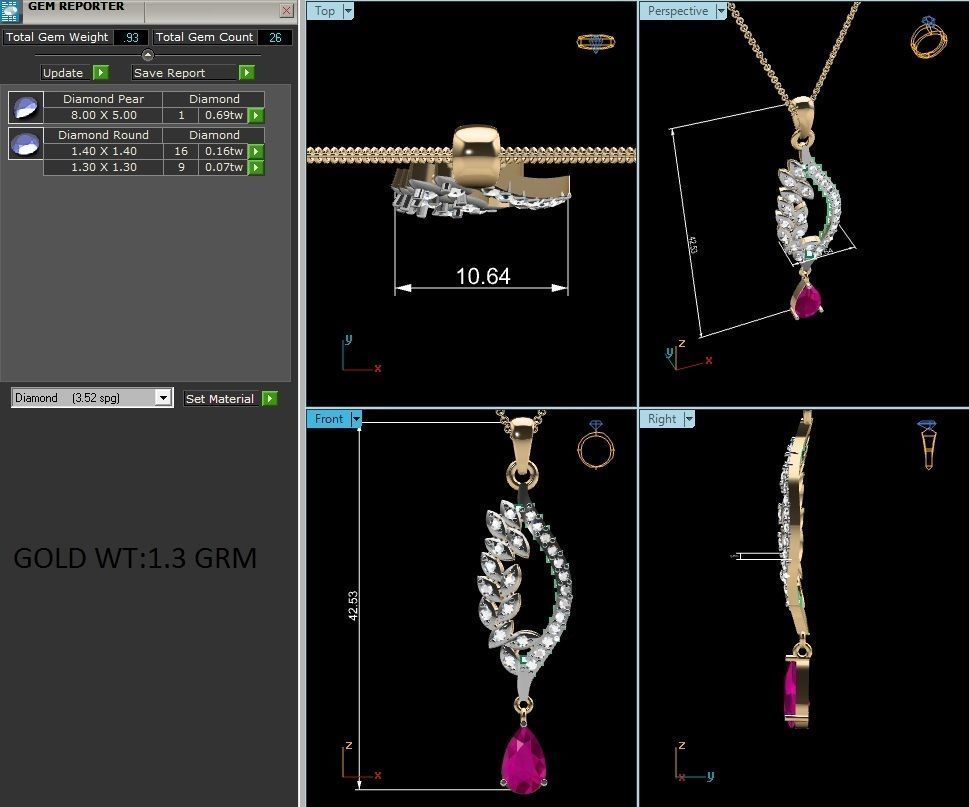 Light wt Diamond Charms Pendant 3dm render Detail 3D print model_1