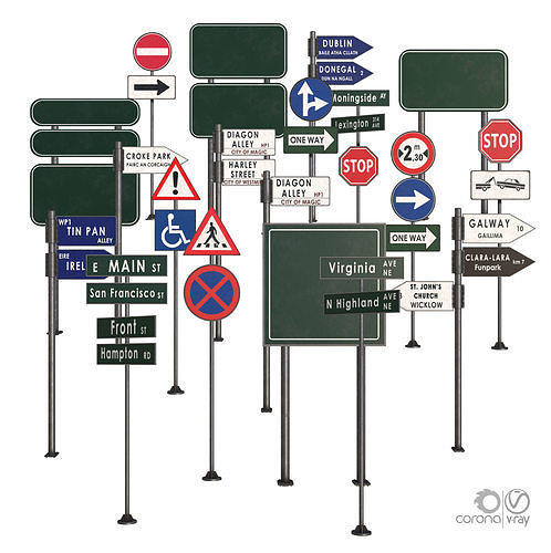 Street sign-set 02 Low-poly 3D model