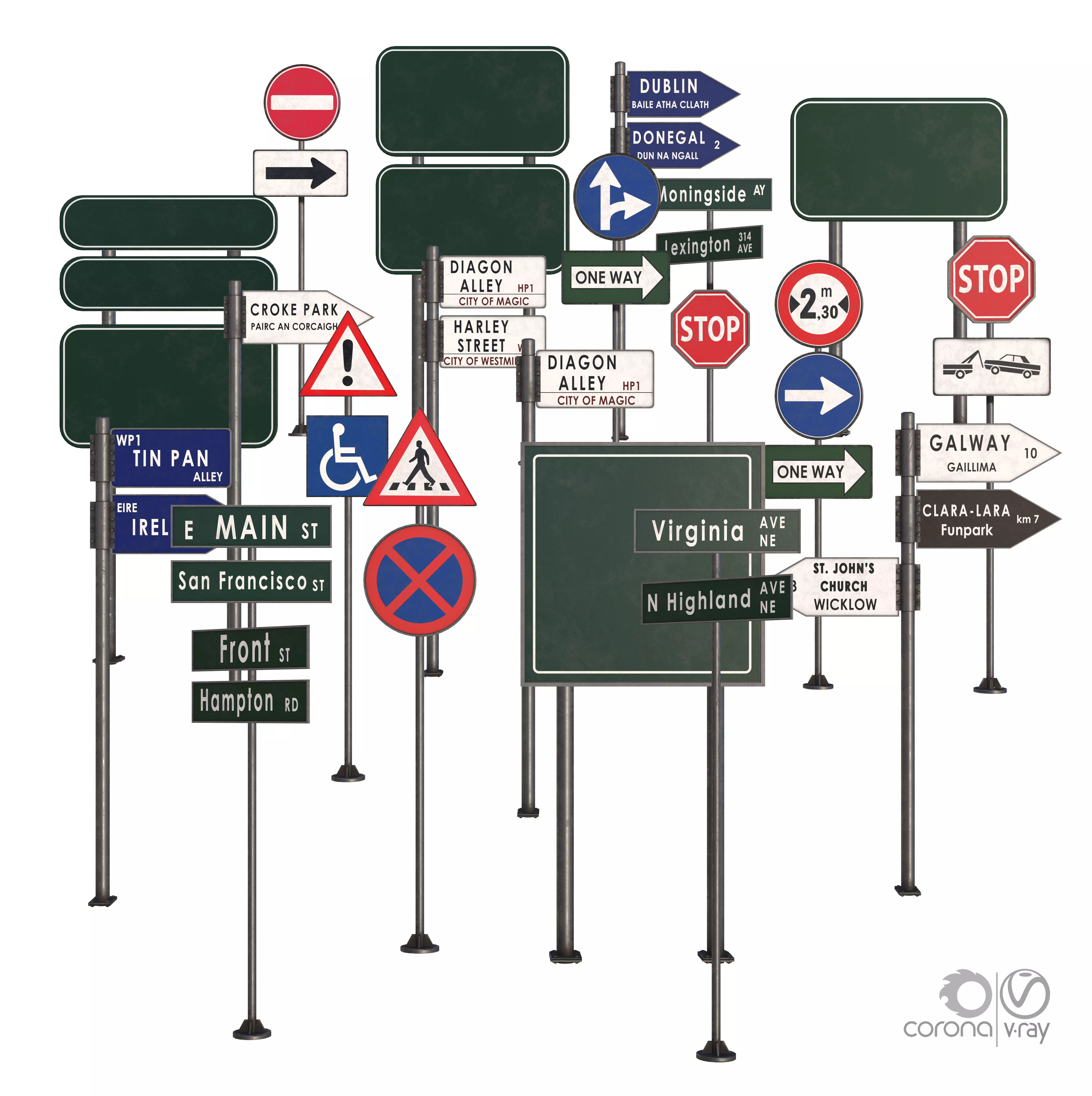 Street sign-set 02 Low-poly 3D model_0