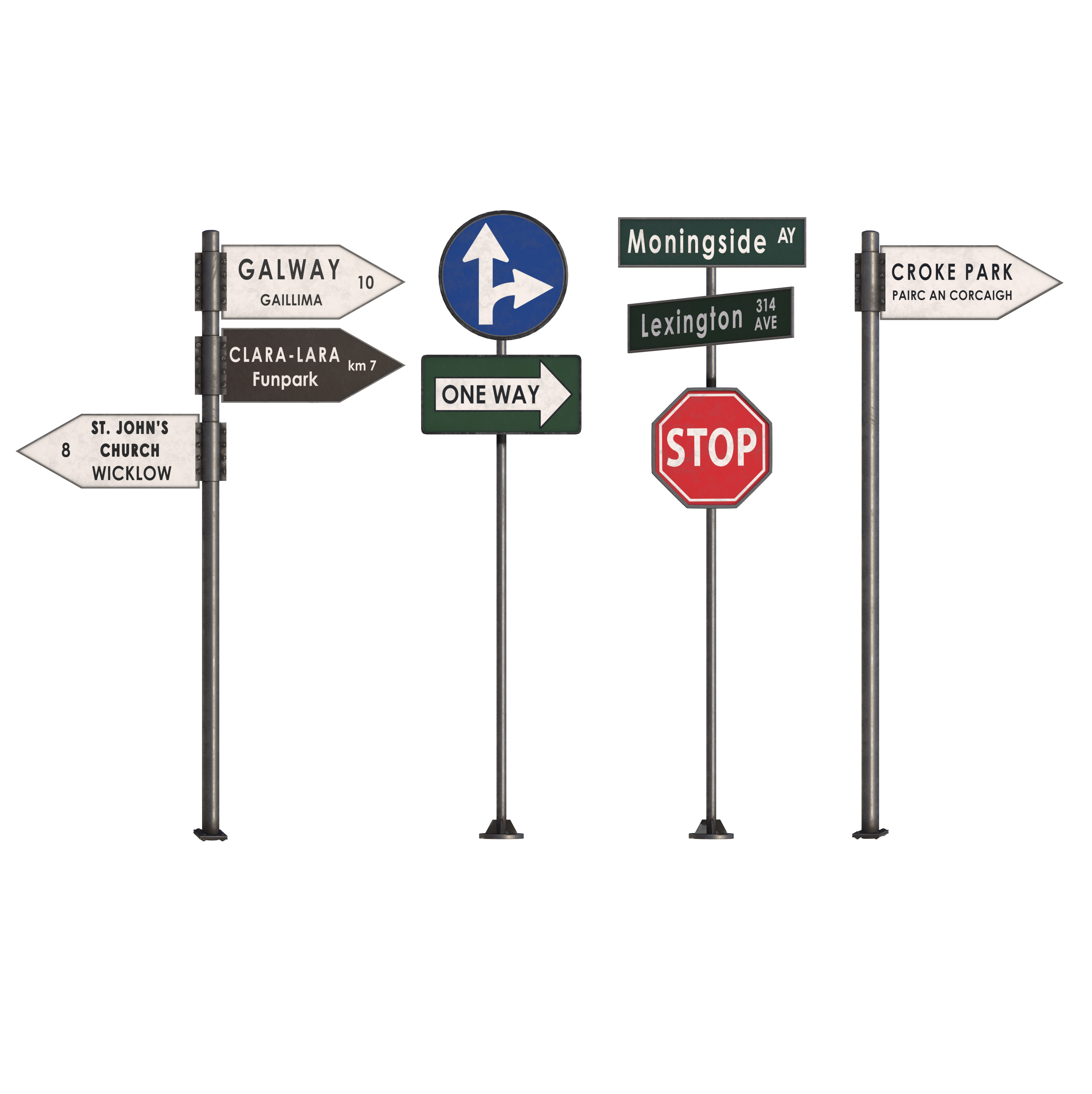 Street sign-set 02 Low-poly 3D model_4