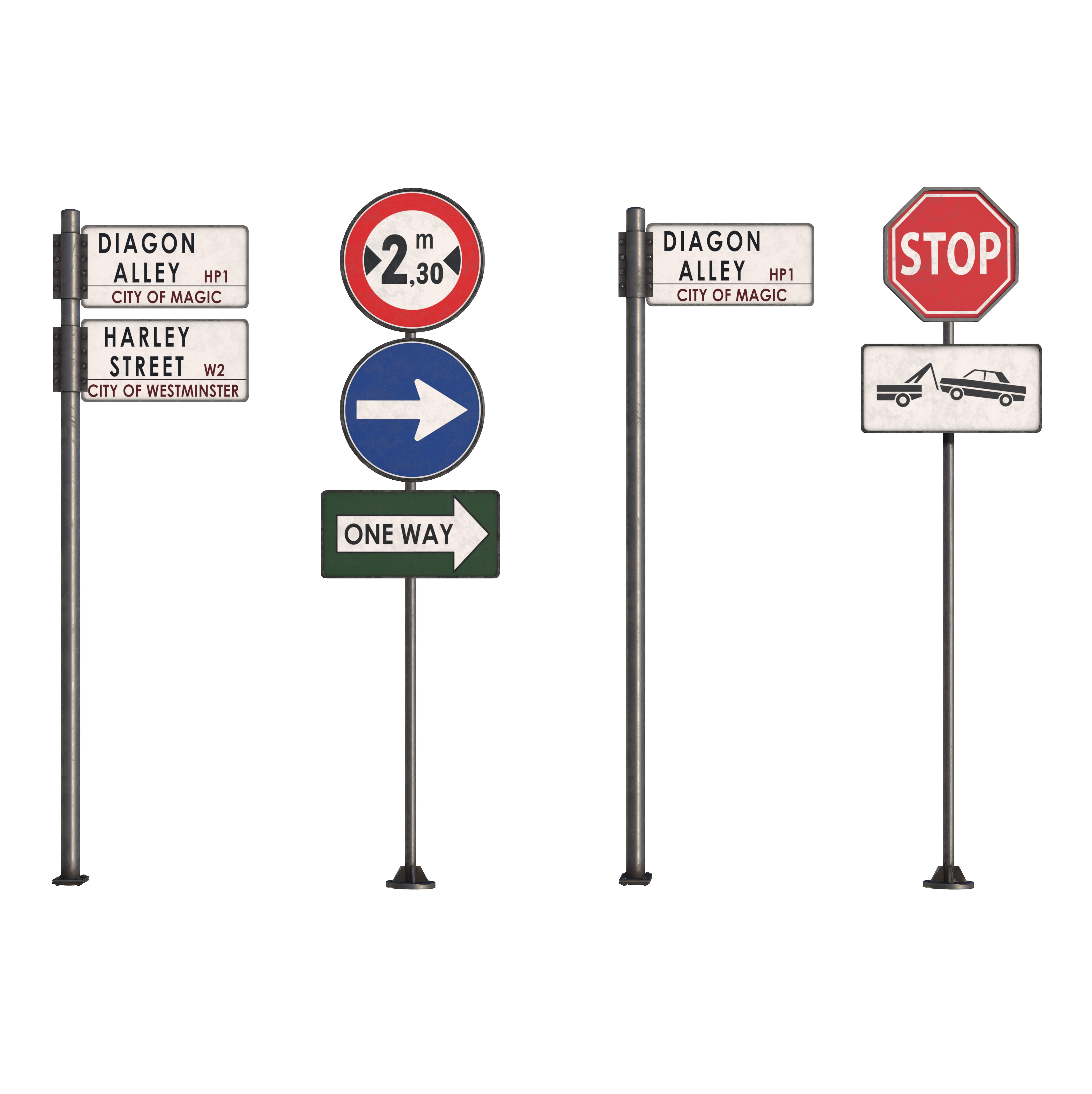 Street sign-set 02 Low-poly 3D model_5