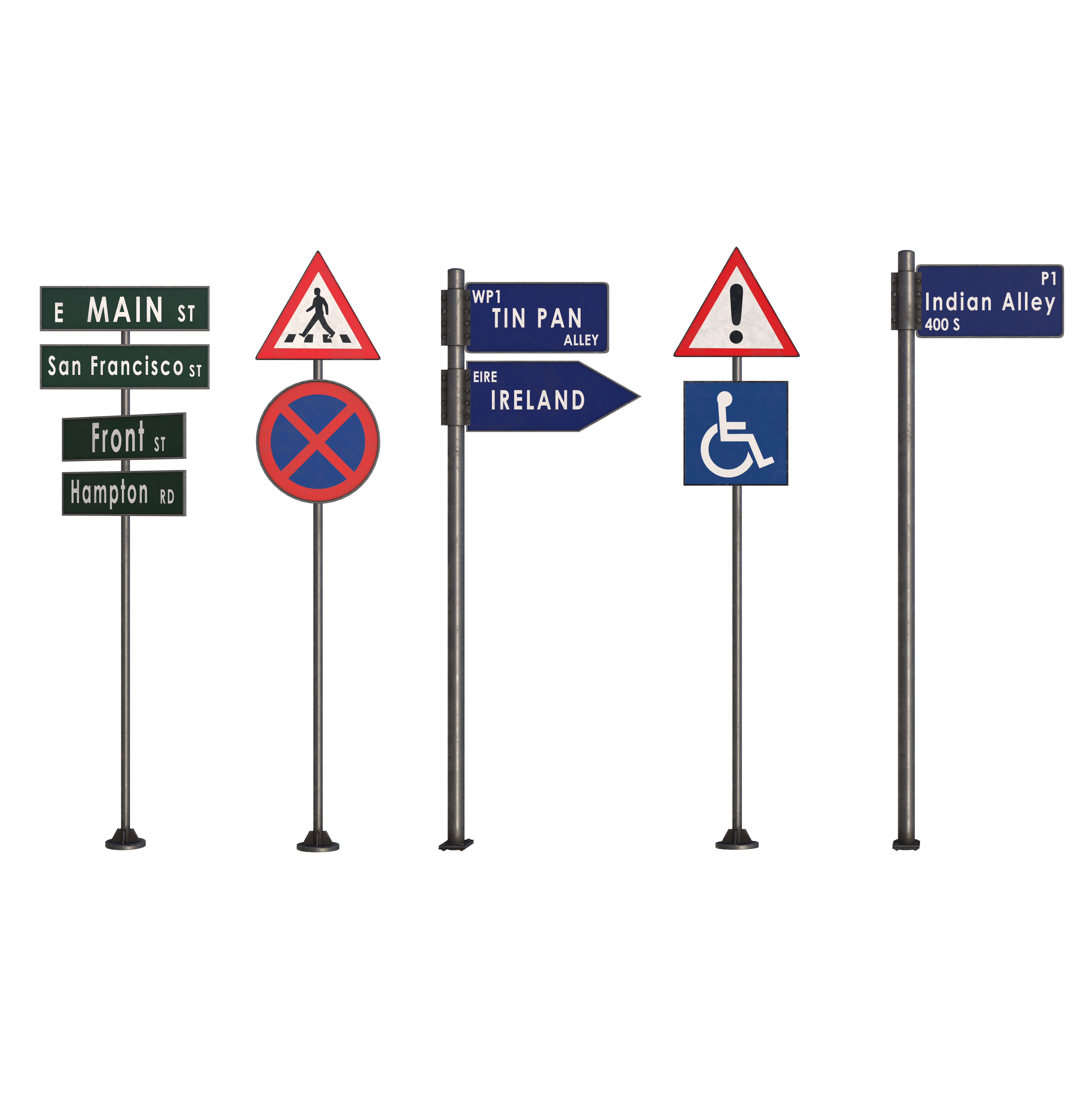 Street sign-set 02 Low-poly 3D model_3
