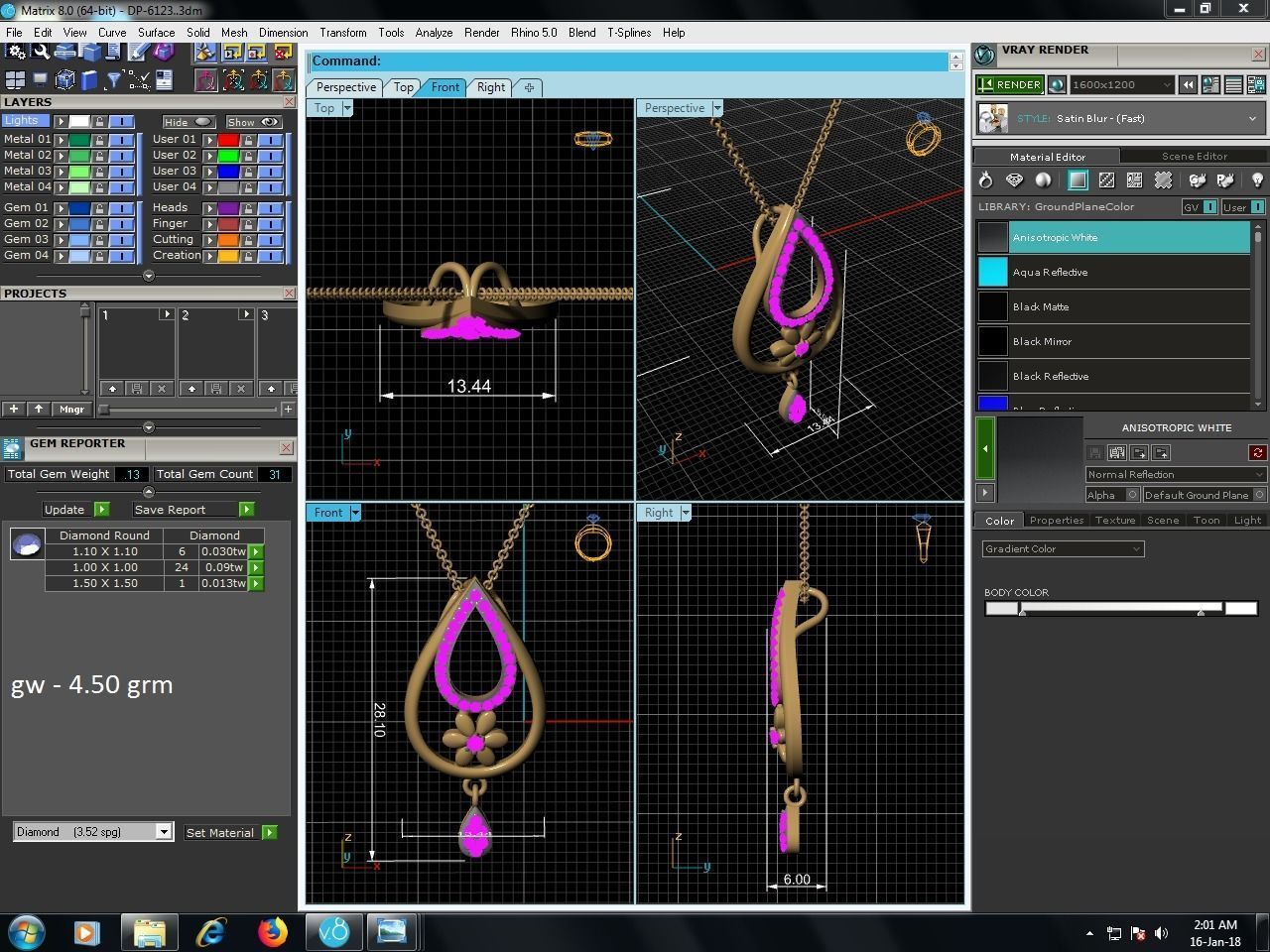 Light wt Diamond Charms Pendant 3dm render Detail 3D print model_1