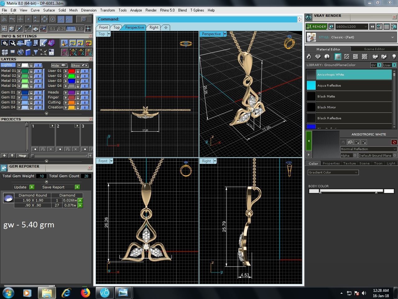 Flower Light wt Diamond Charms Pendant 3dm render Detail 3D print model_1