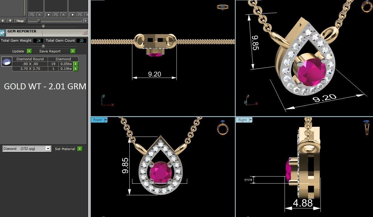 Ruby Light wt Diamond Charms Pendant 3dm render Detail 3D print model_3