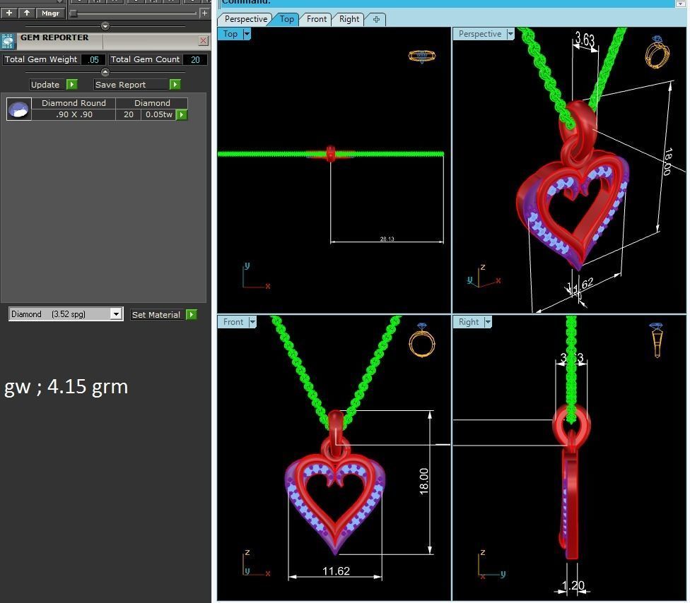 Heart Light wt Diamond Charms Pendant 3dm render Detail 3D print model_4