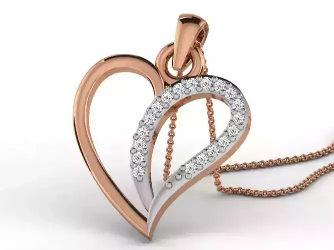 Heart Light wt Diamond Charms Pendant 3dm render Detail