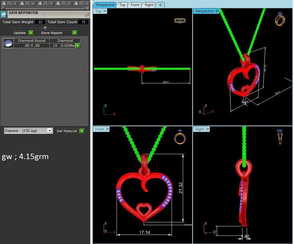 Heart Light wt Diamond Charms Pendant 3dm render Detail 3D print model_3