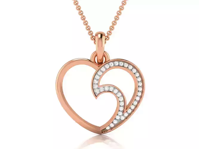 Heart Light wt Diamond Charms Pendant 3dm render Detail