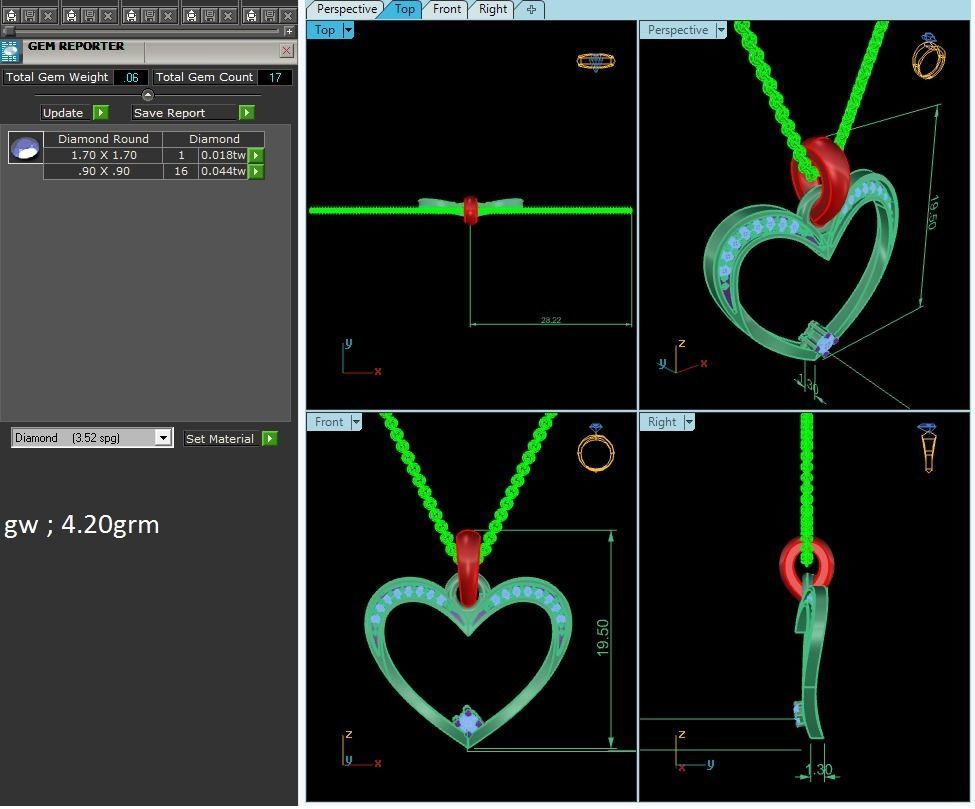 Heart Light wt Diamond Charms Pendant 3dm render Detail 3D print model_3