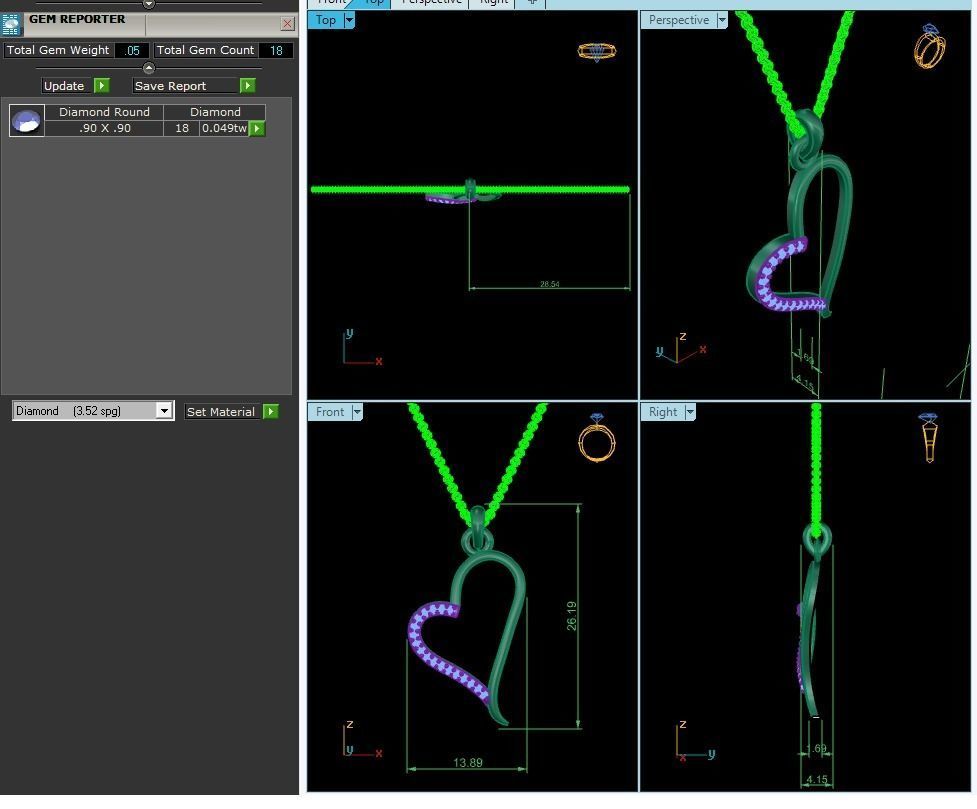 Heart Light wt Diamond Charms Pendant 3dm render Detail 3D print model_4