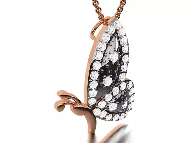 Butterfly Light wt Diamond Charms Pendant 3dm render Detail 3D print model