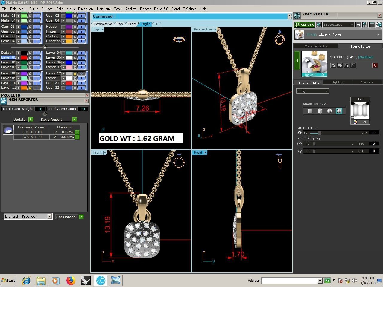 Square Light wt Diamond Charms Pendant 3dm render Detail 3D print model_3