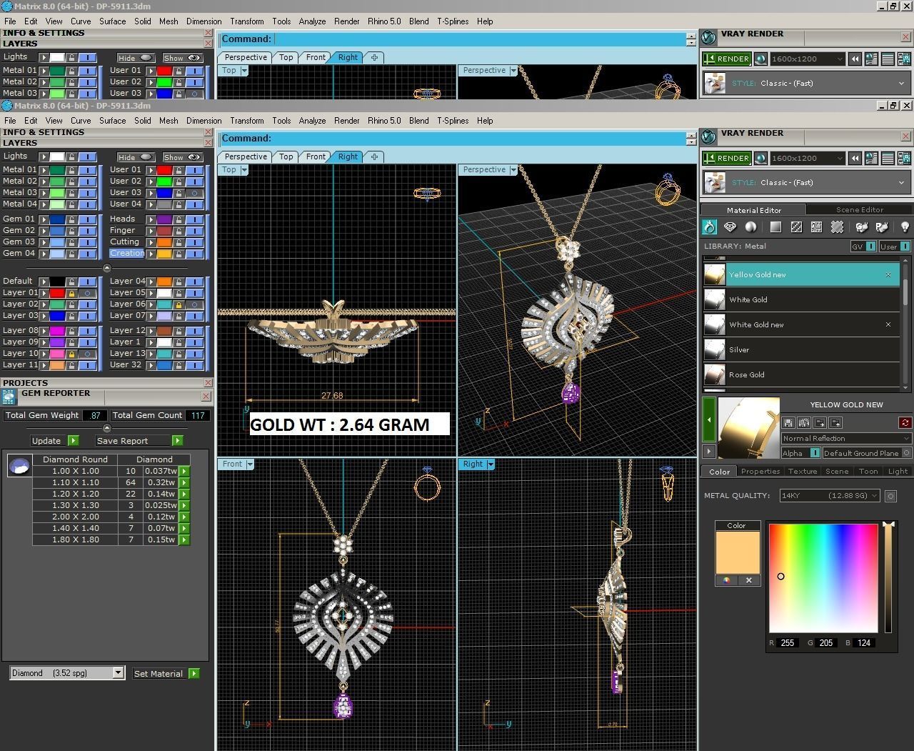 Light wt Diamond Charms Pendant 3dm render Detail 3D print model_4