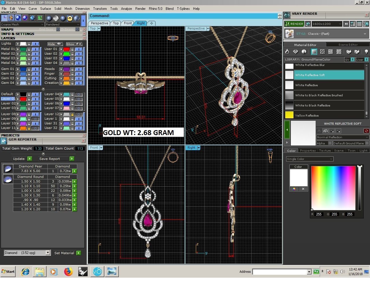 Ruby Light wt Diamond Charms Pendant 3dm render Detail 3D print model_4