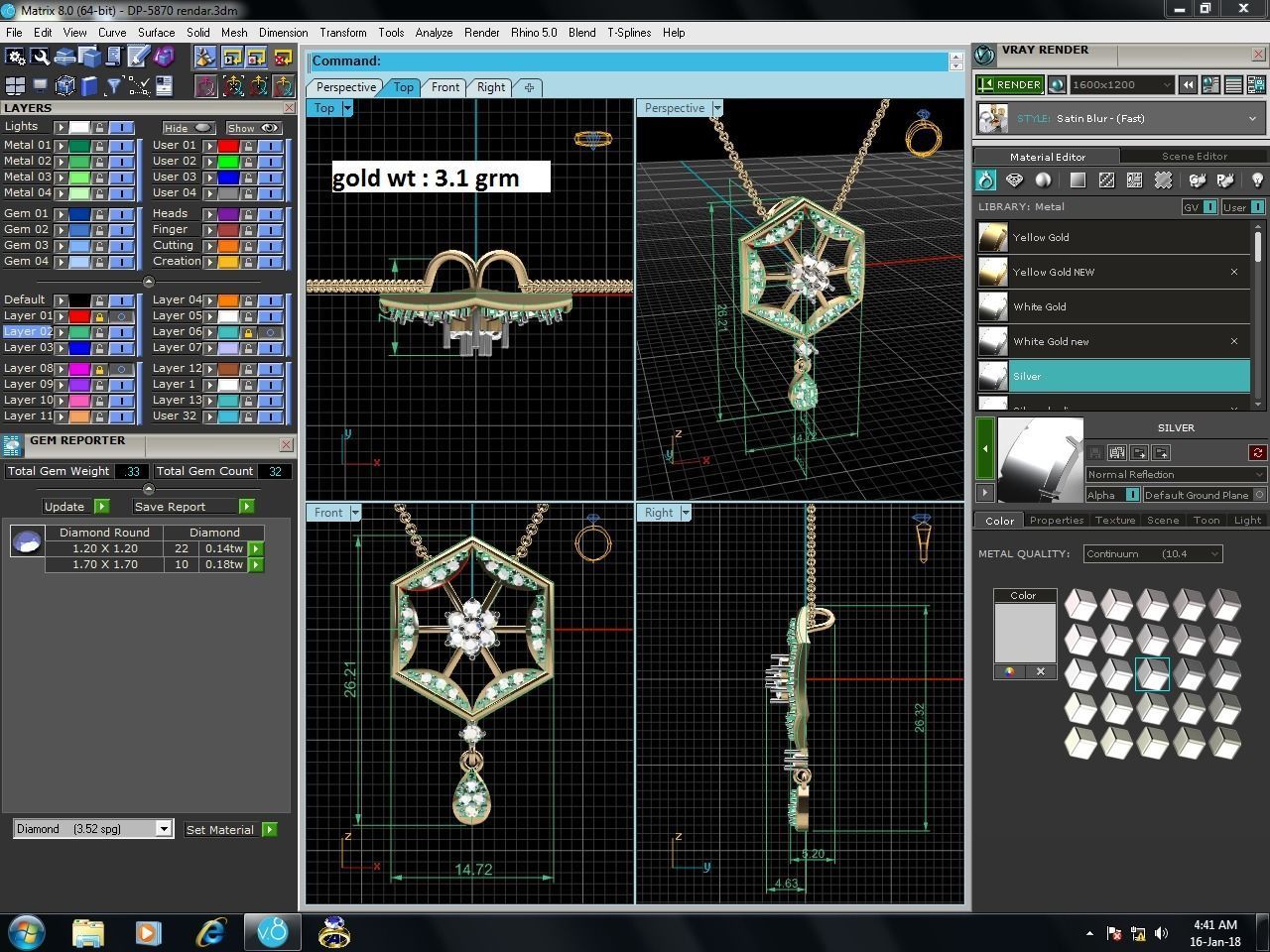 Light wt Diamond Charms Pendant 3dm render Detail 3D print model_4