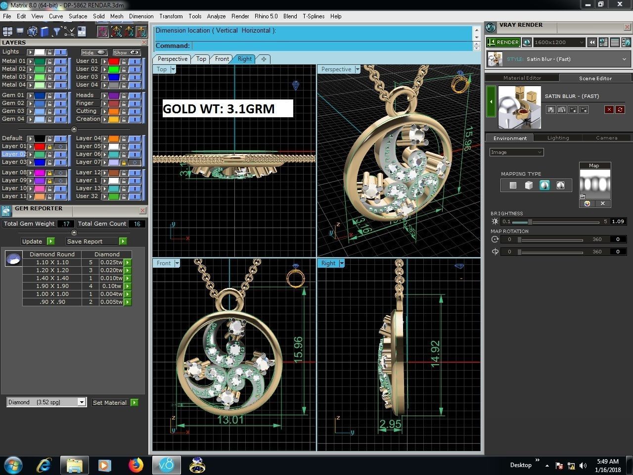 Light wt Diamond Charms Pendant 3dm render Detail 3D print model_4