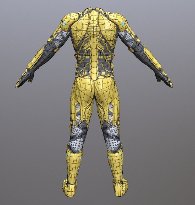 Sci Fi Cyberpunk Male Suit Low-poly 3D model_7