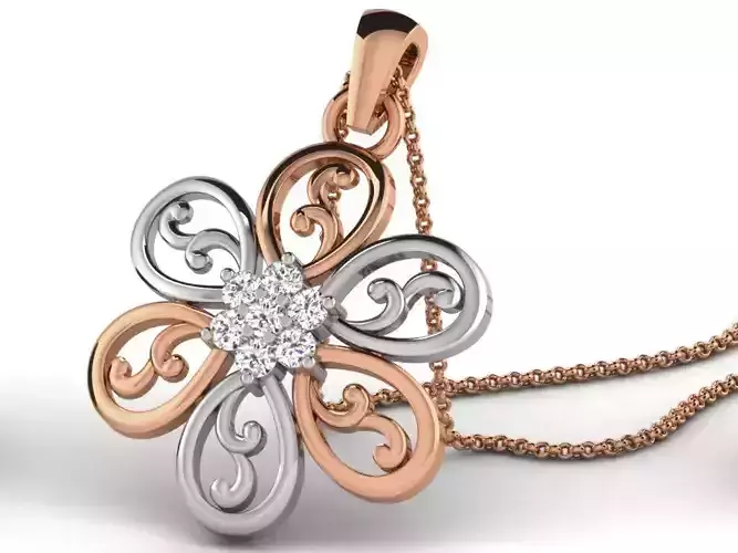 Flower Light wt Diamond Charms Pendant 3dm render Detail