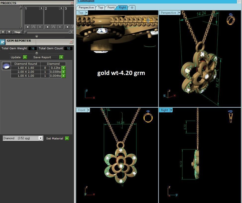 Flower Light wt Diamond Charms Pendant 3dm render Detail 3D print model_5