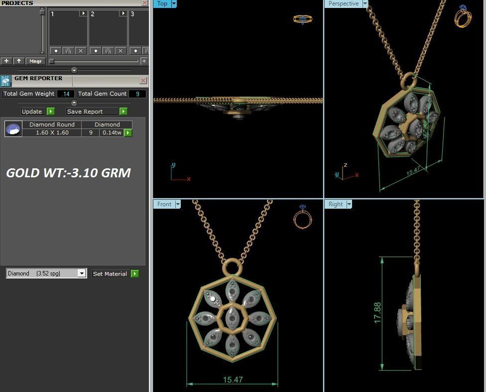 Flower Light wt Diamond Charms Pendant 3dm render Detail 3D print model_4