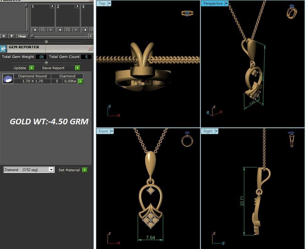 Light wt Diamond Charms Pendant 3dm render Detail 3D print model_4
