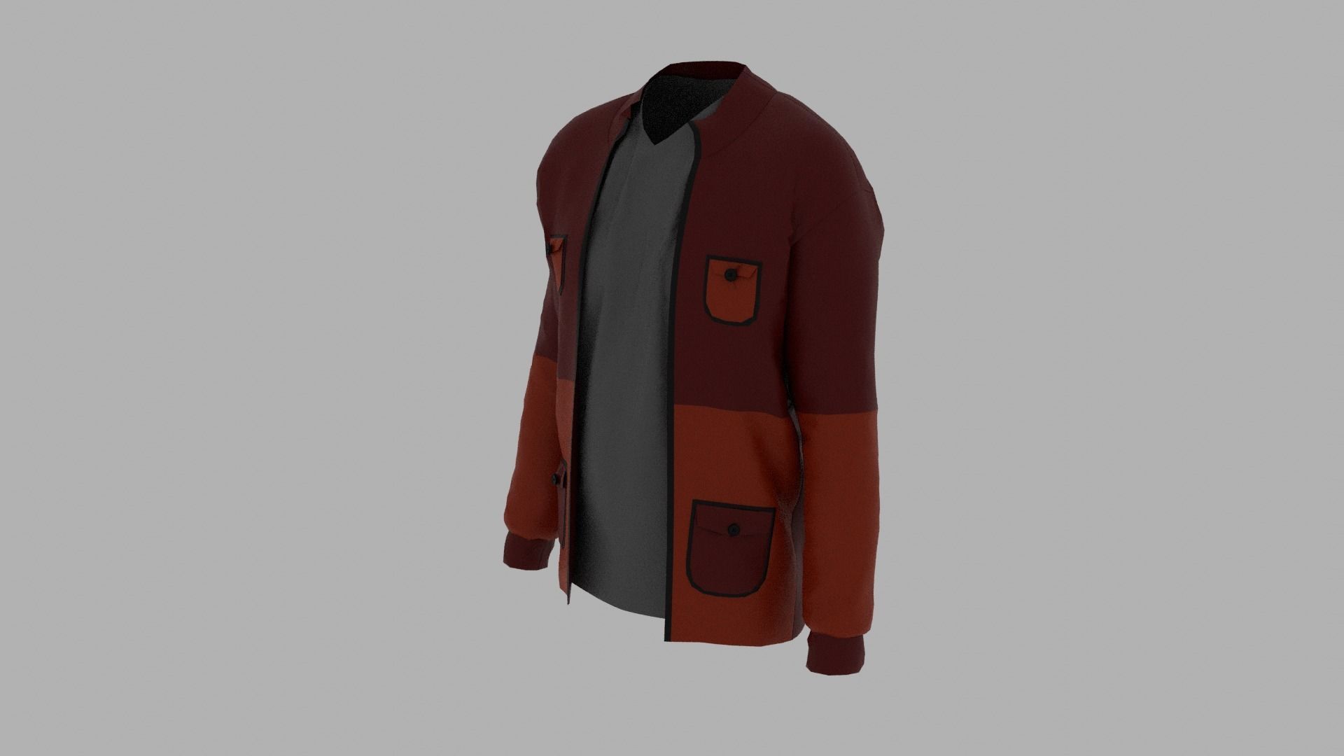 Jacket orange and Low-poly 3D model_1