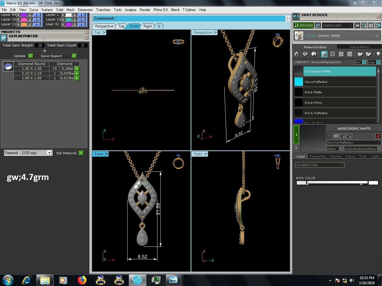 Light wt Diamond Charms Pendant 3dm render Detail 3D print model_4