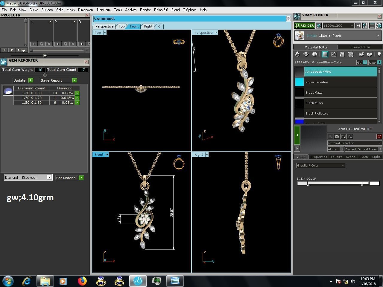 Light wt Diamond Charms Pendant 3dm render Detail 3D print model_4