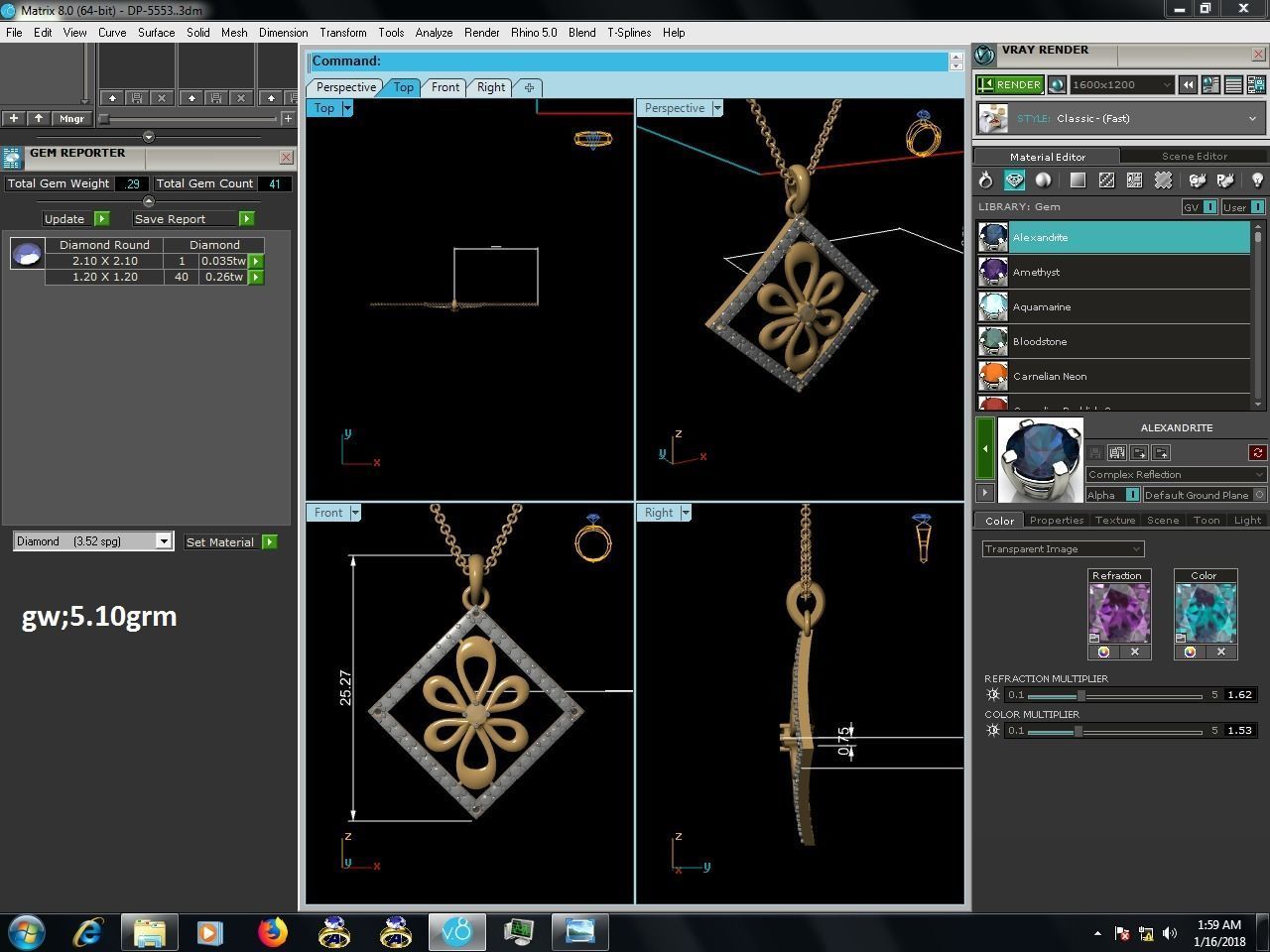 Square Light wt Diamond Charms Pendant 3dm render Detail 3D print model_4