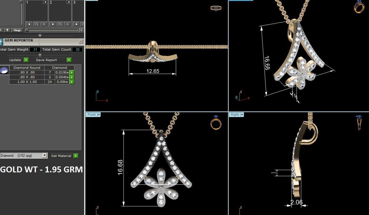 Flower Light wt Diamond Charms Pendant 3dm render Detail 3D print model_4