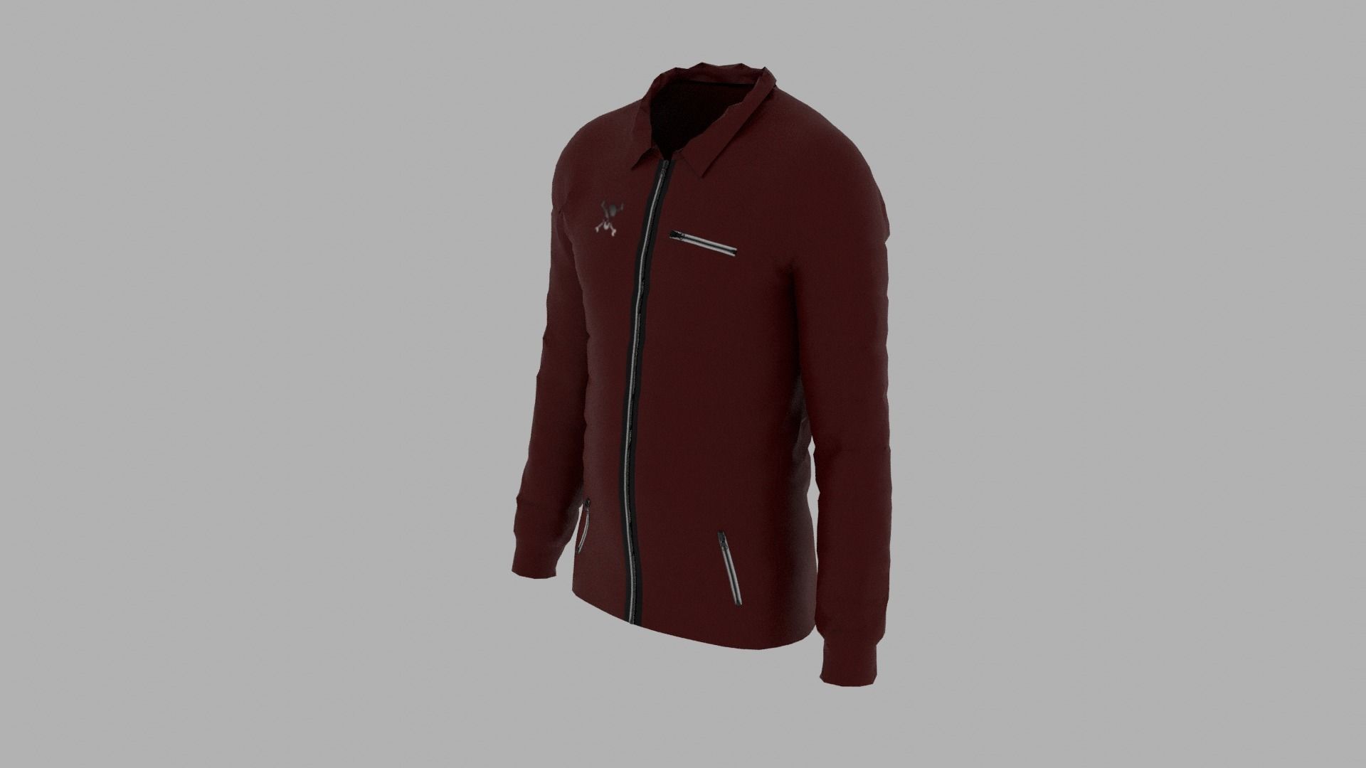 Jacket maroon with zippers Low-poly 3D model_1