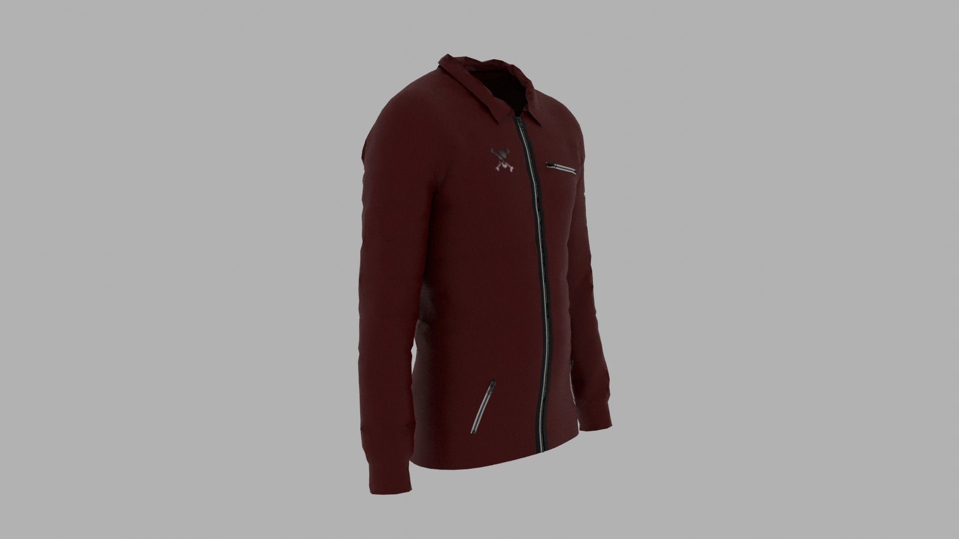 Jacket maroon with zippers Low-poly 3D model_2