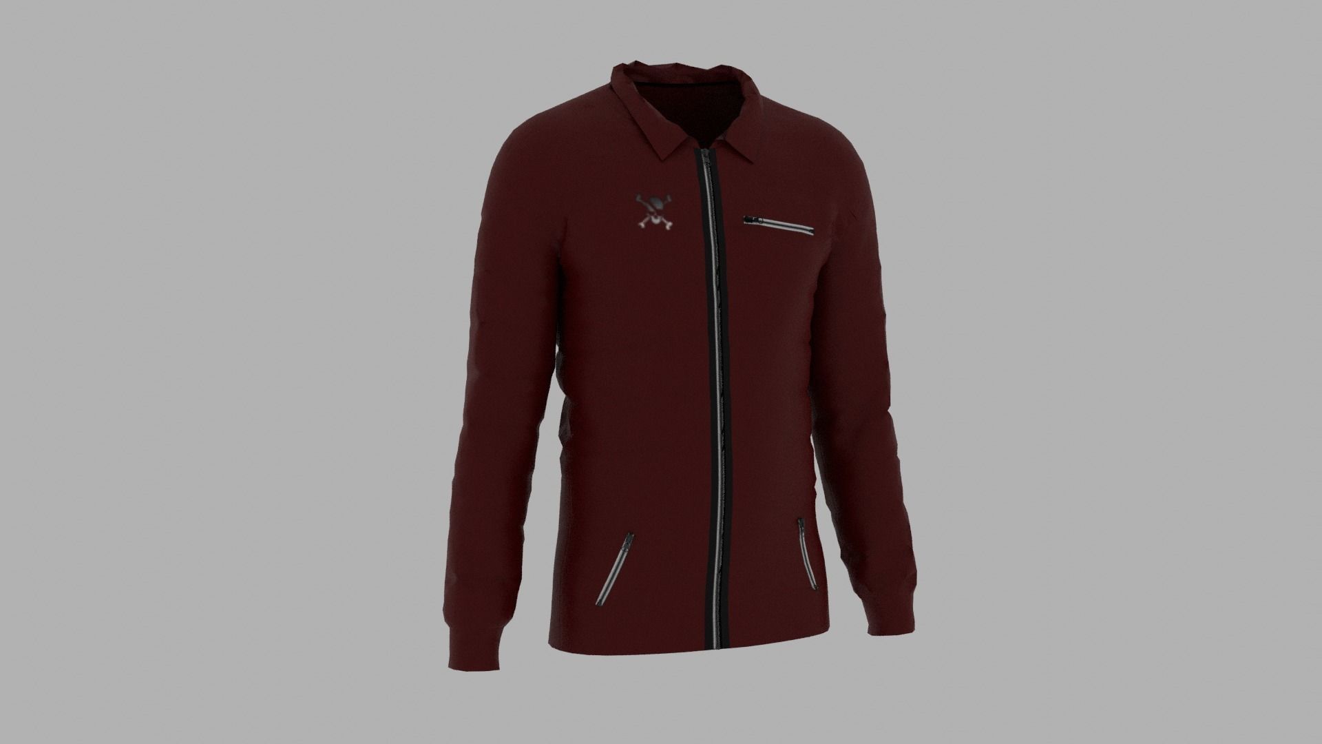 Jacket maroon with zippers Low-poly 3D model_3