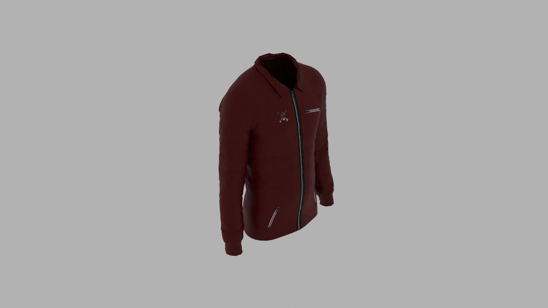Jacket maroon with zippers Low-poly 3D model_5