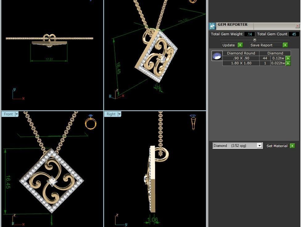 Square Light wt Diamond Charms Pendant 3dm render Detail 3D print model_4