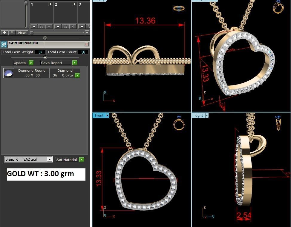 Heart Light wt Diamond Charms Pendant 3dm render Detail 3D print model_4