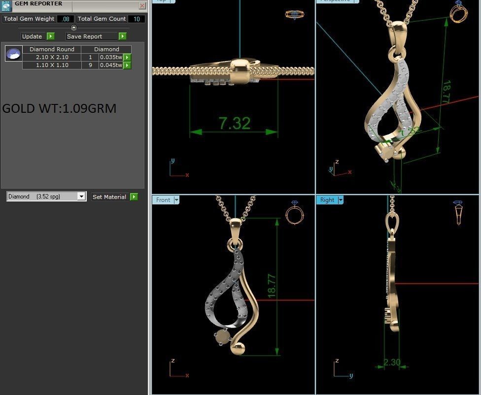 Light wt Diamond Charms Pendant 3dm render Detail 3D print model_2