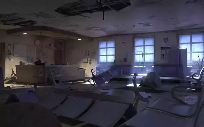 Abandoned Hospital Lobby Low-poly 3D model