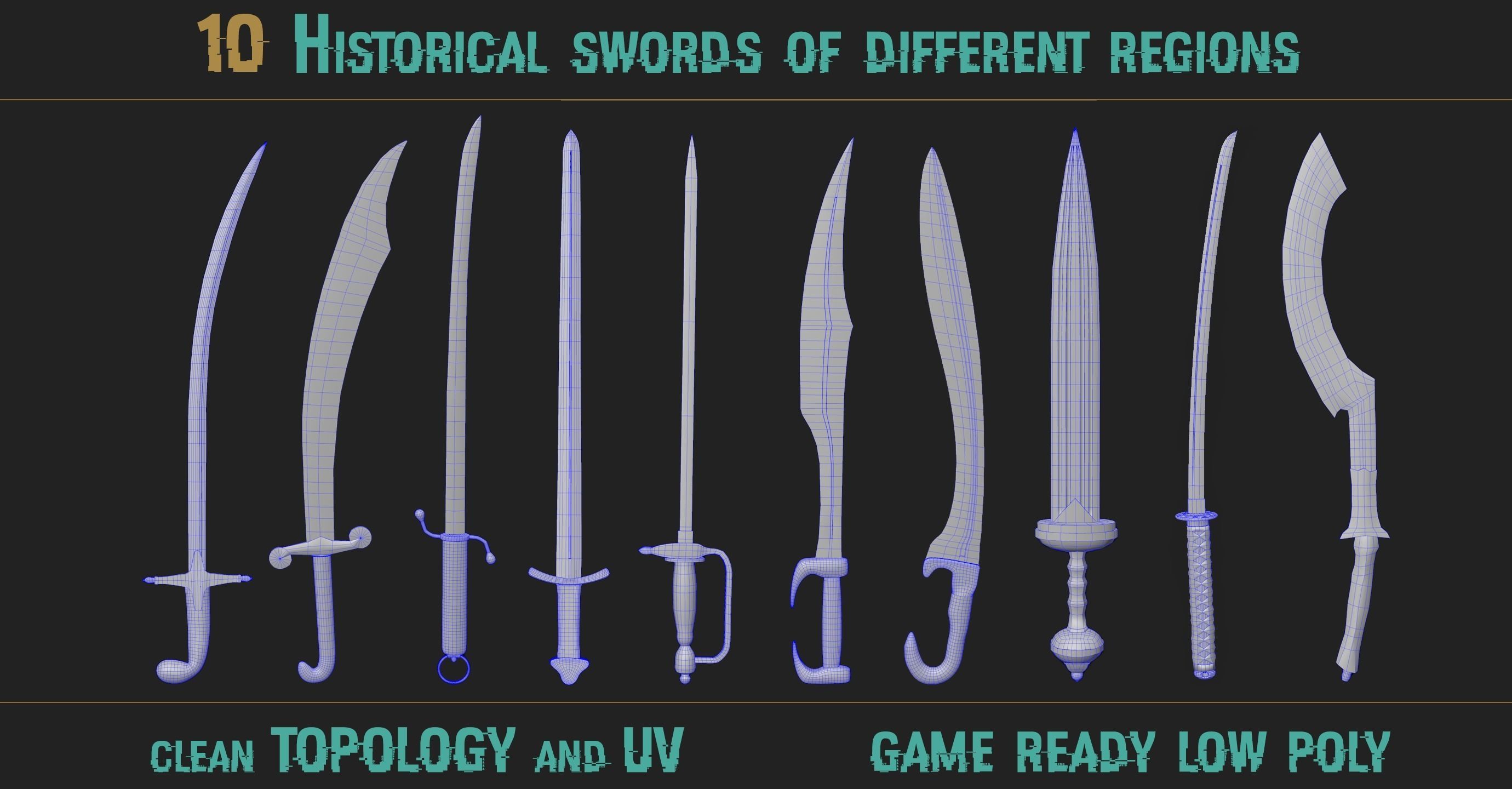 Historical swords of different regions Low-poly 3D model_2