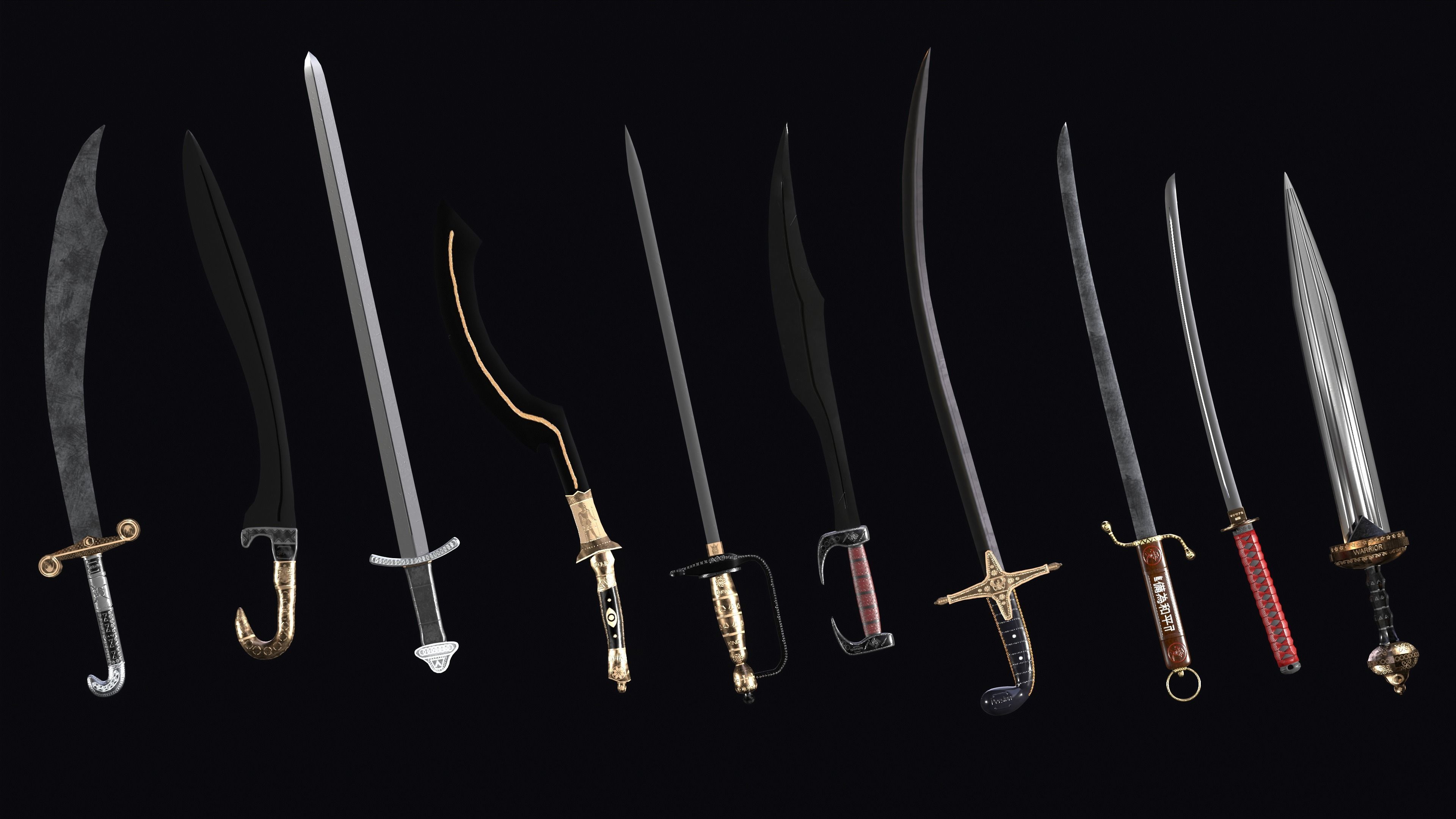 Historical swords of different regions Low-poly 3D model_4