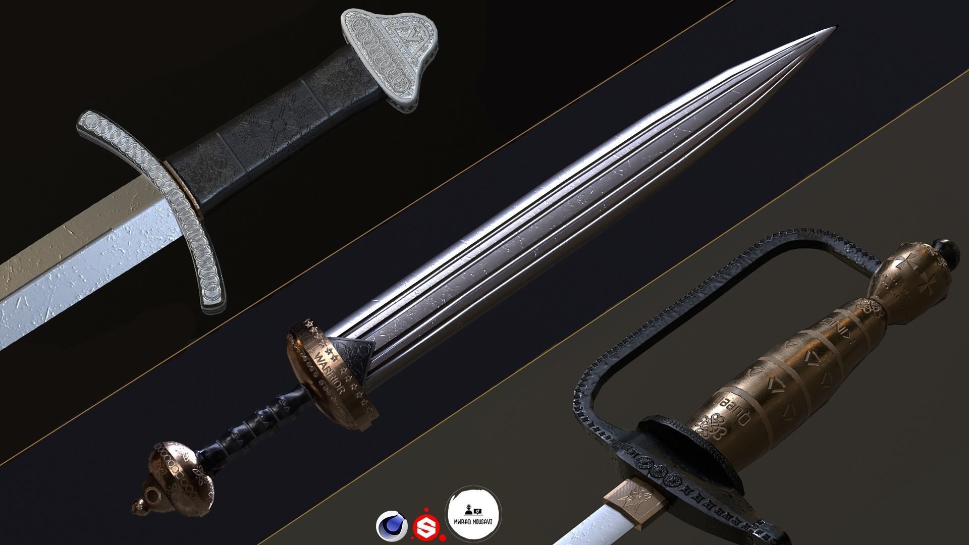 Historical swords of different regions Low-poly 3D model_5