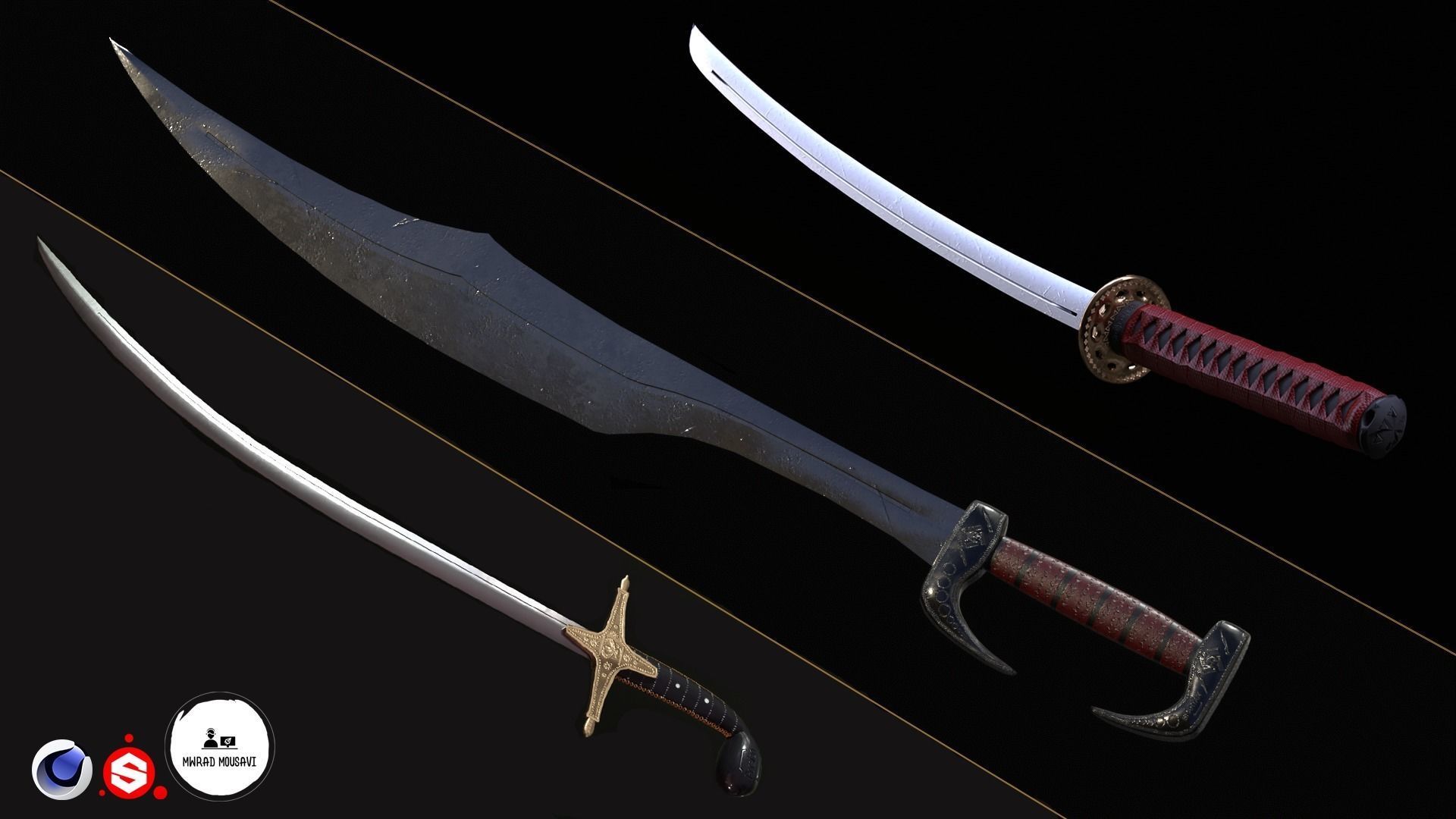 Historical swords of different regions Low-poly 3D model_6