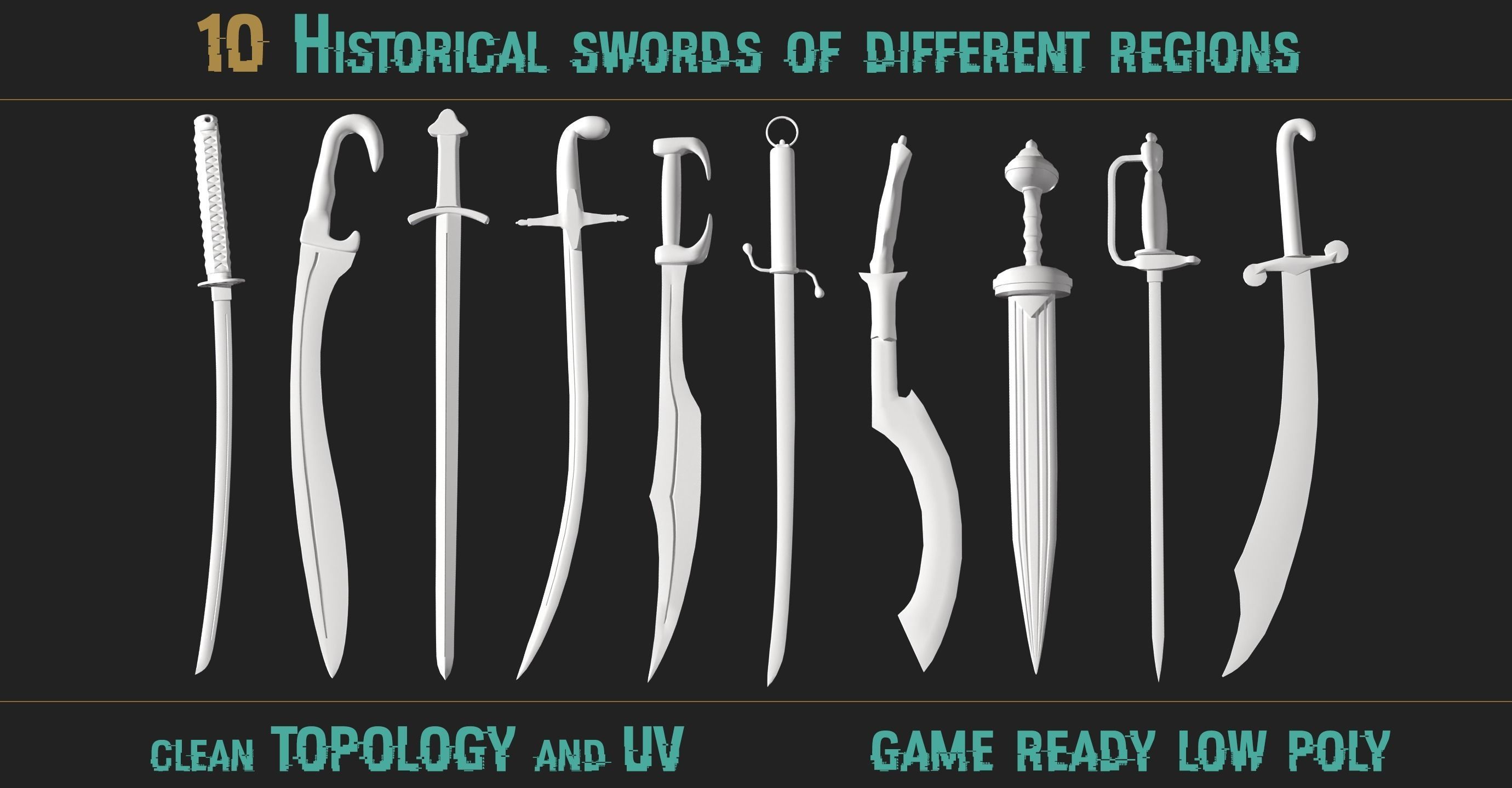 Historical swords of different regions Low-poly 3D model_3