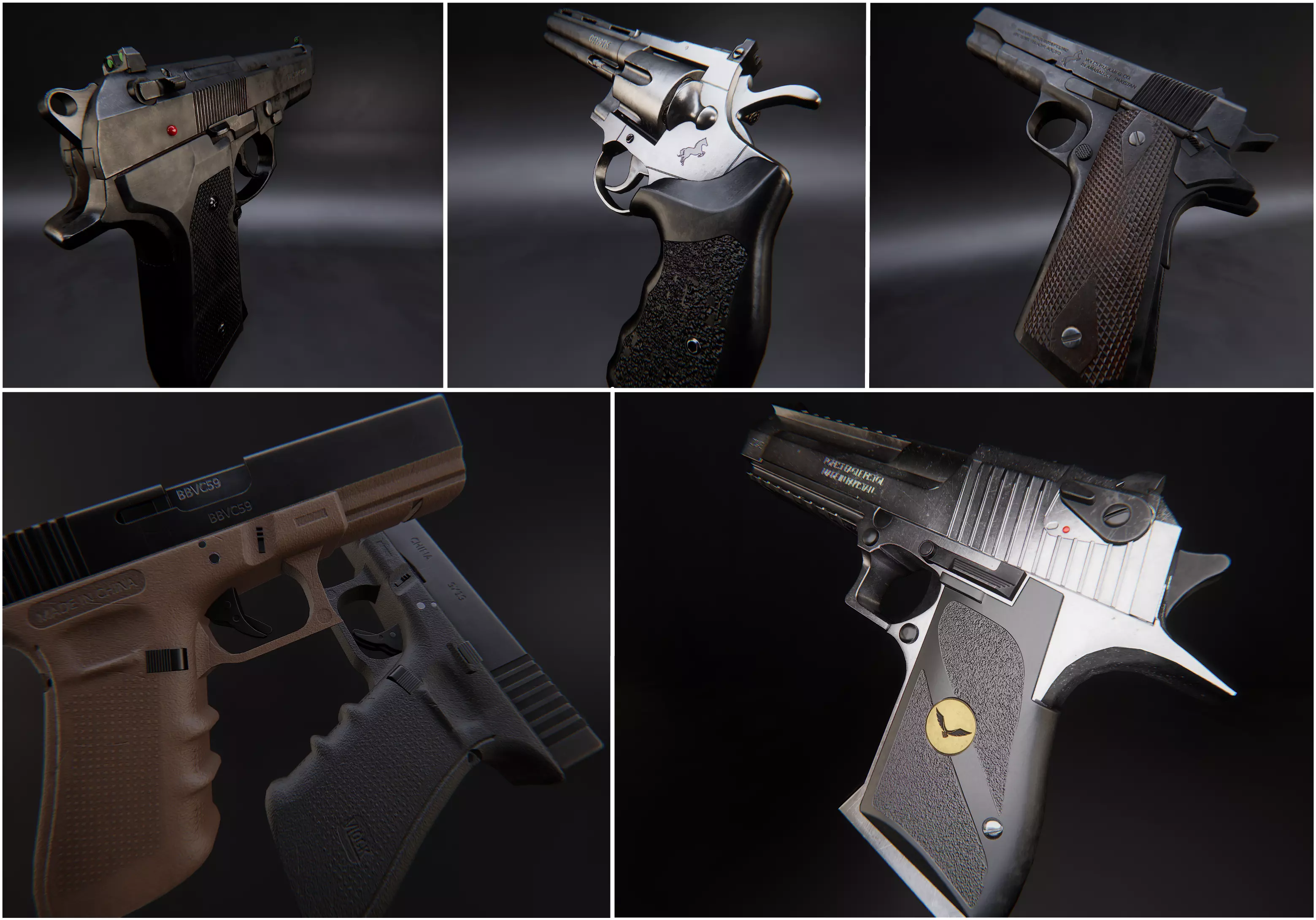 Modern AAA Pistol Pack Game Ready PBR Low-poly 3D model