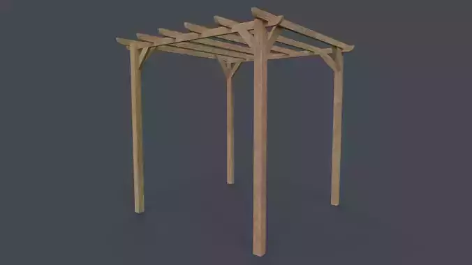 PBR Wooden Pergola Gazebo A4 Low-poly 3D model