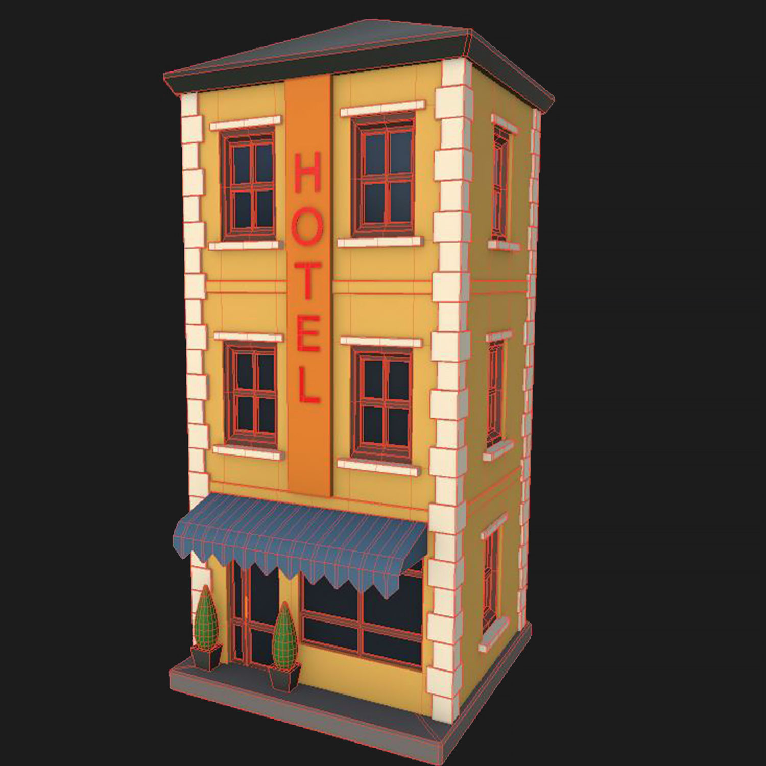 Lowpoly Building Hotel Low-poly 3D model Low-poly 3D model_4