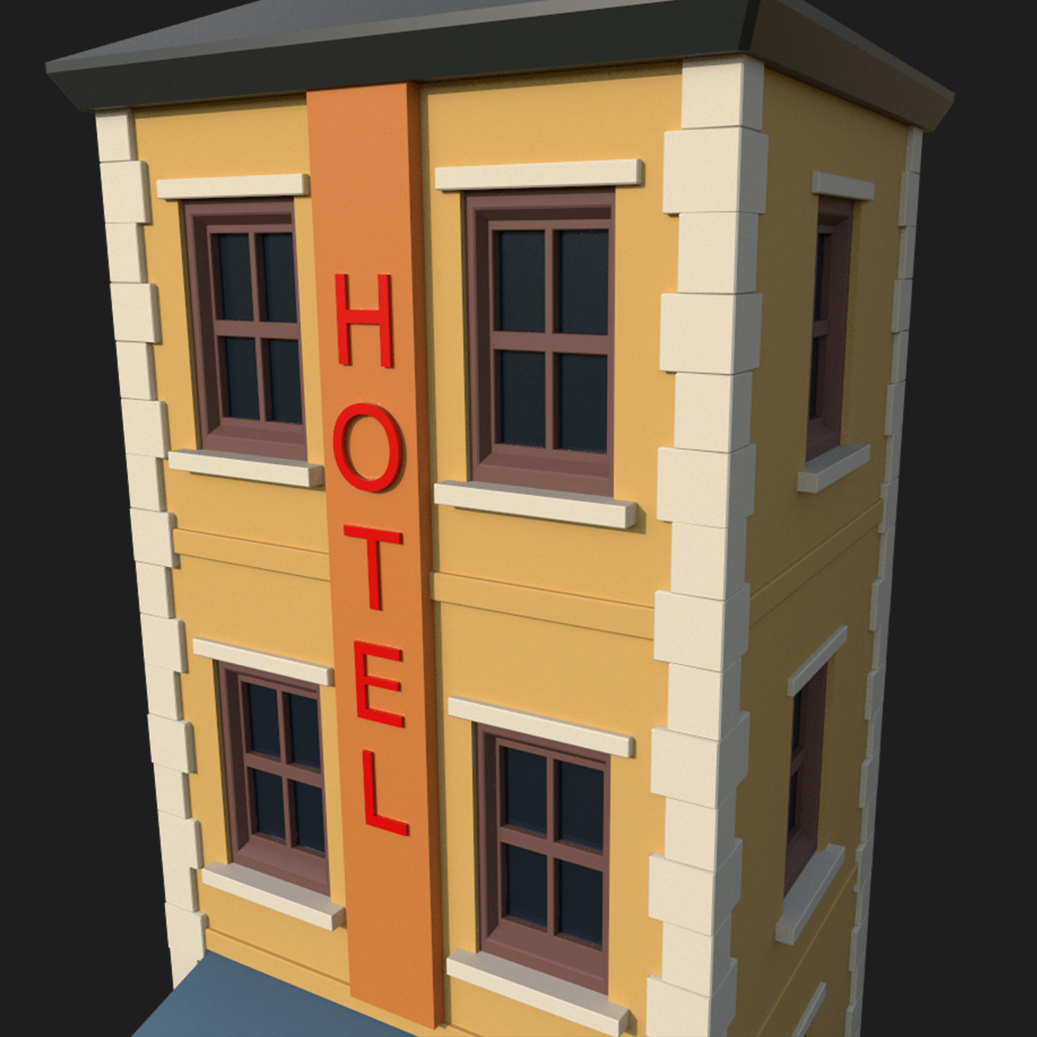 Lowpoly Building Hotel Low-poly 3D model Low-poly 3D model_3