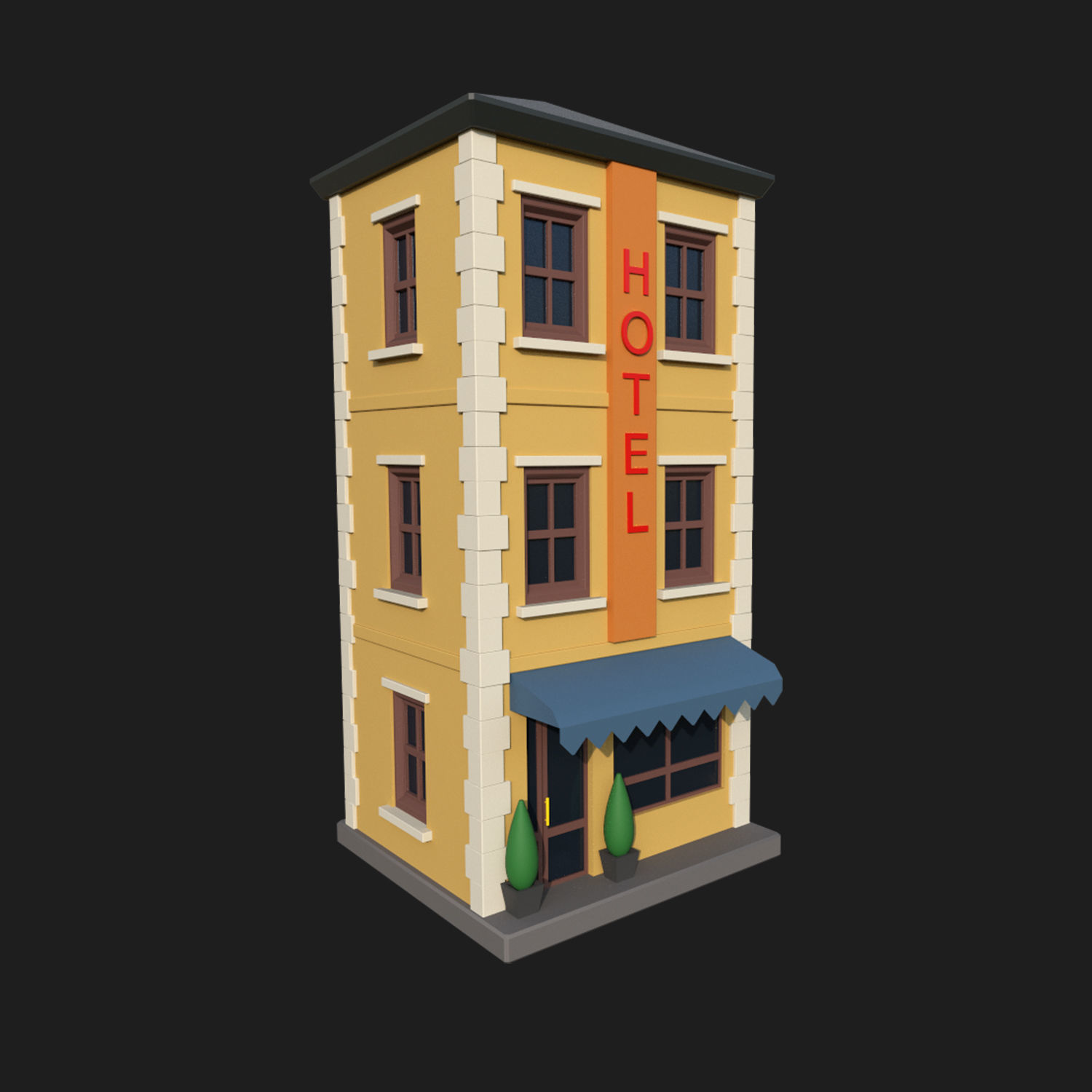 Lowpoly Building Hotel Low-poly 3D model Low-poly 3D model_1